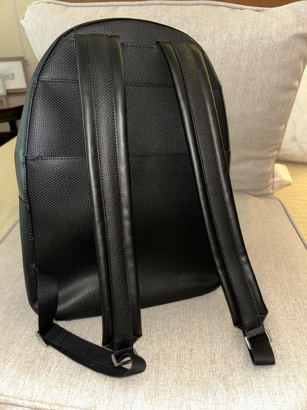 Lacoste Men’s Black Backpack Zip Closure w/ Front Zip Pocket, Adjustable Strap