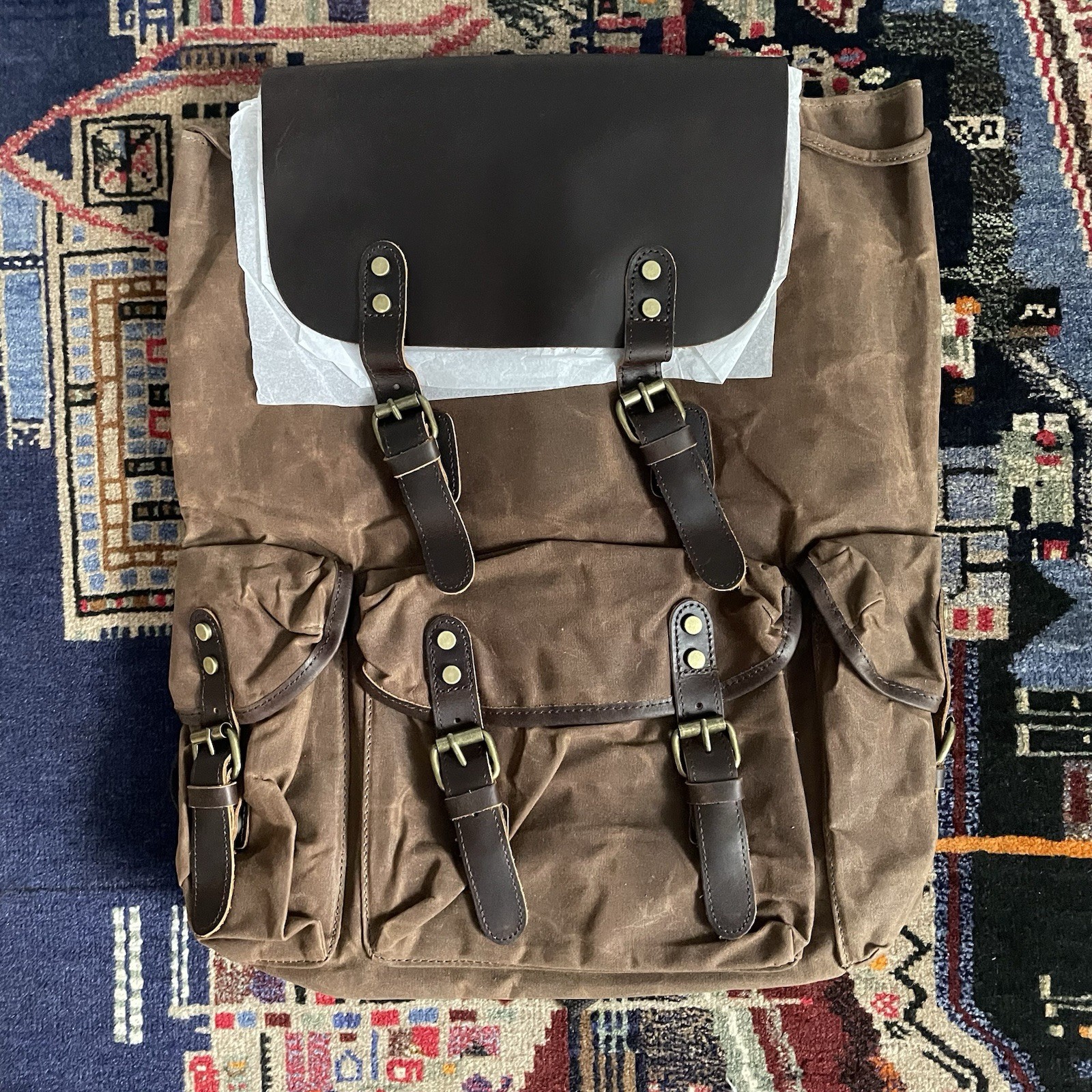 Paul Richard Waxed Cotton and Leather Quiet Luxury Backpack Minimalist Old Money