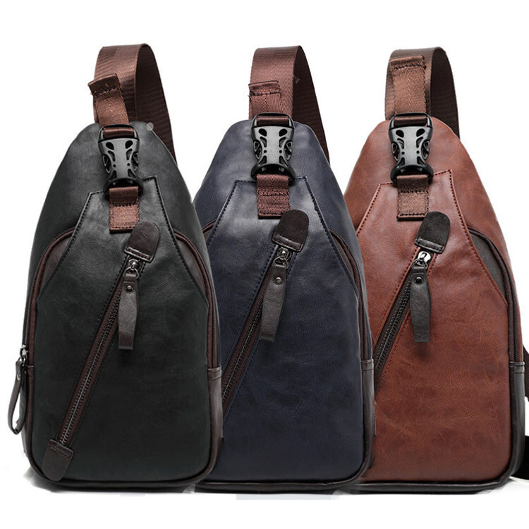 Men’s Leather Sling Pack Chest Shoulder Crossbody Bag Backpack Biker Satchel