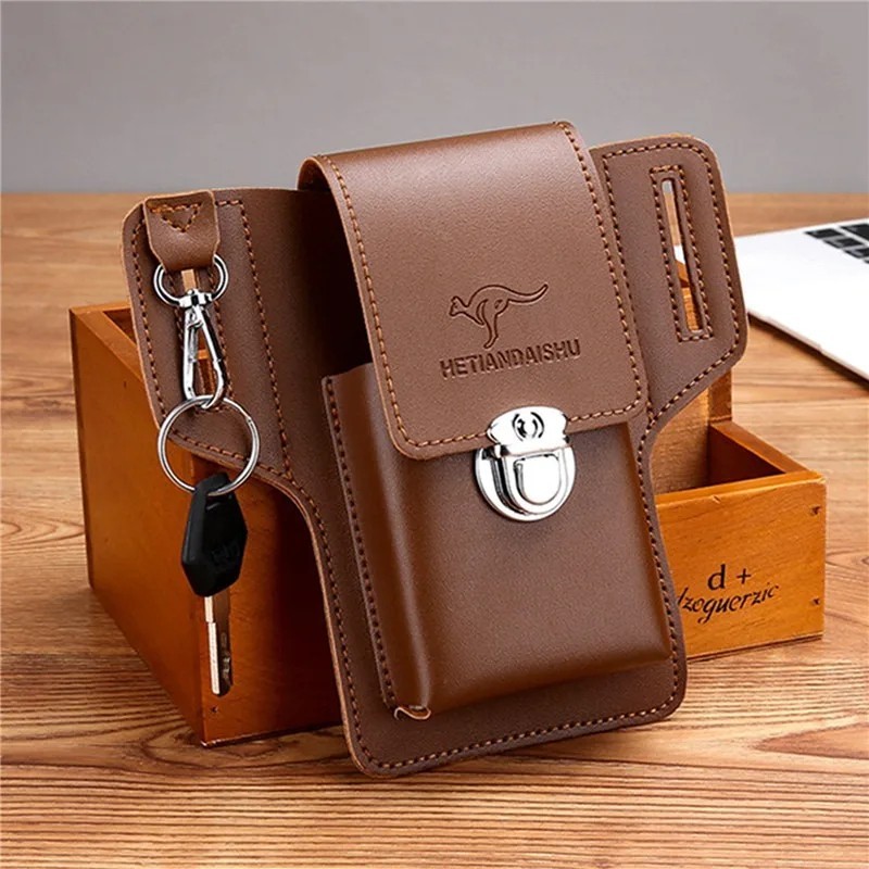 Men’s Leather Belt Waist Bag Phone Pouch Key Holder Work Fanny Pack Holster