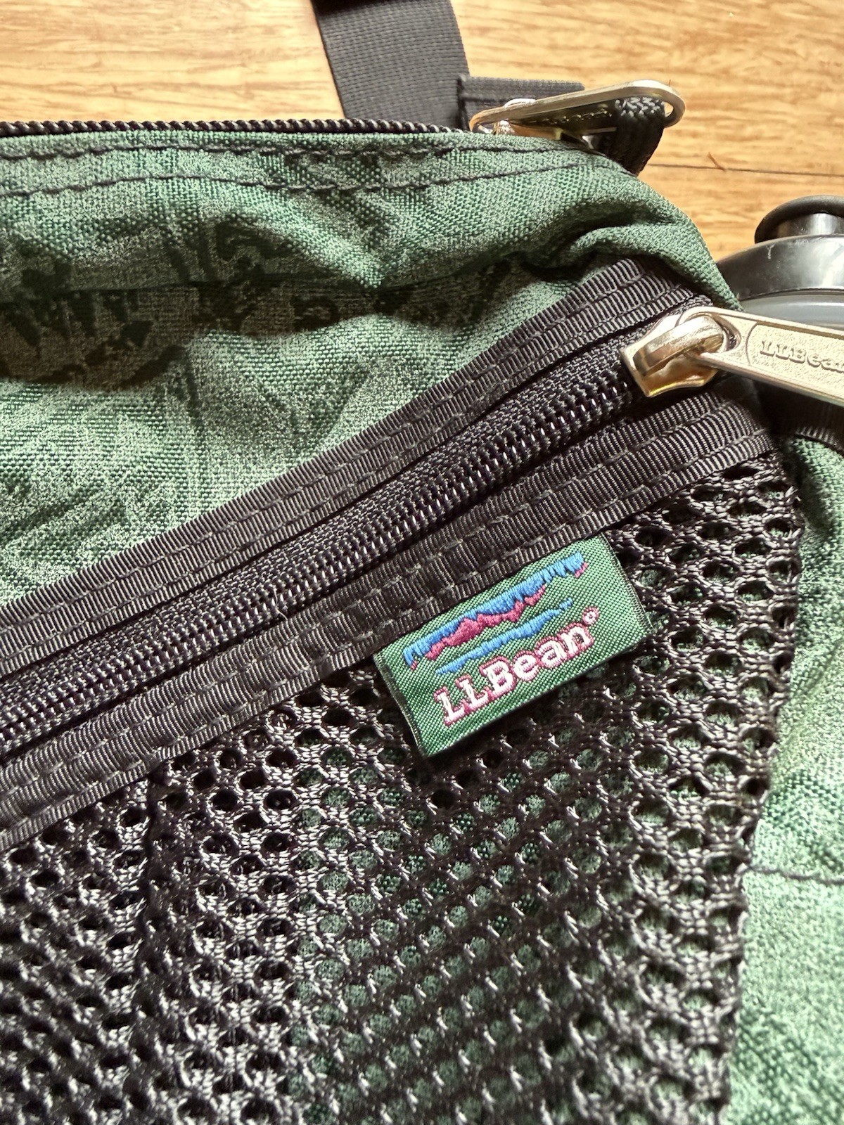 VTG L.L. Bean Fanny Pack Waist Bag Aztec Green Nylon Hiking Water Bottle Pocket