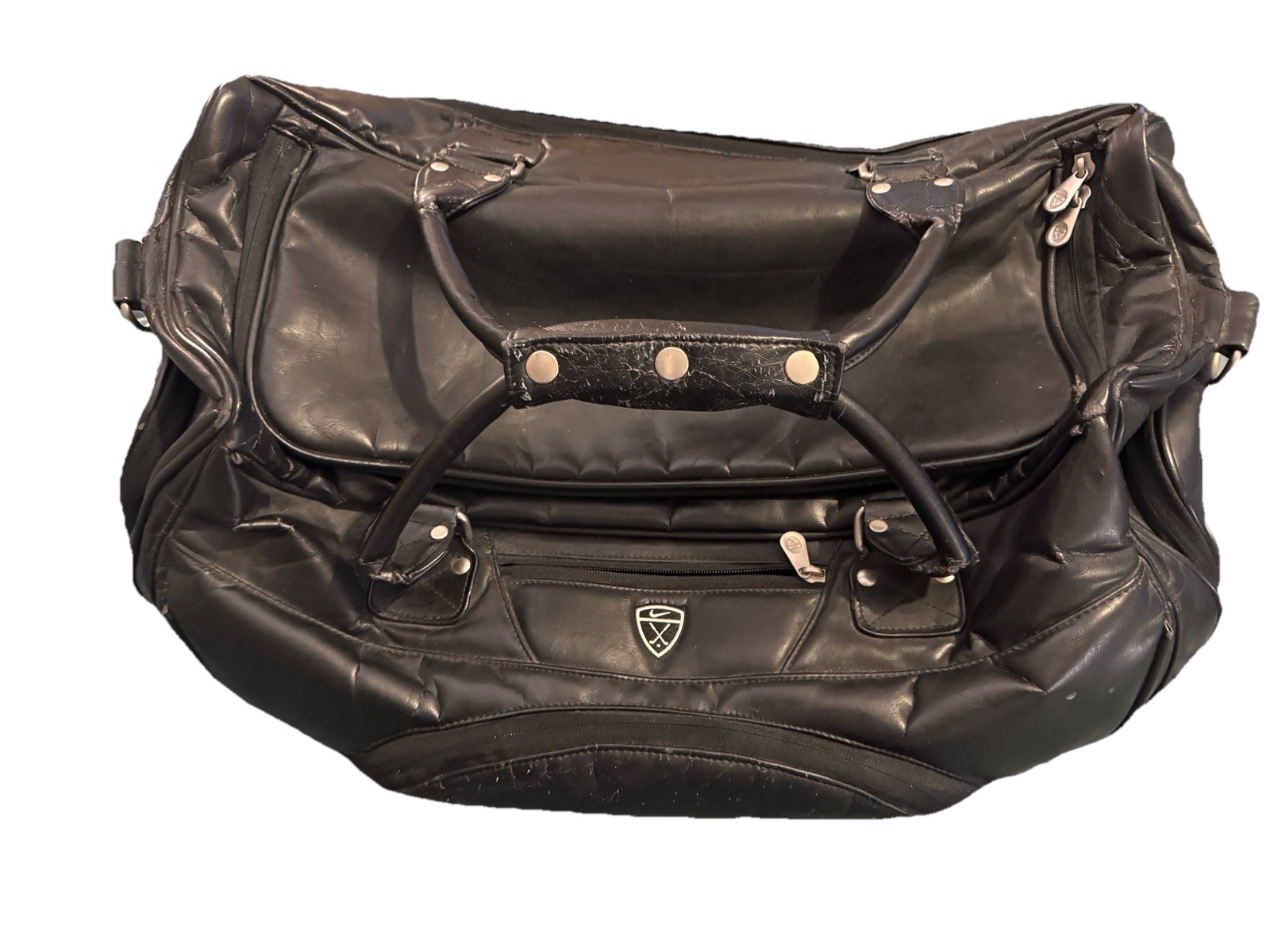 Vintage Nike Golf Large Black Leather Duffel Weekender Bag