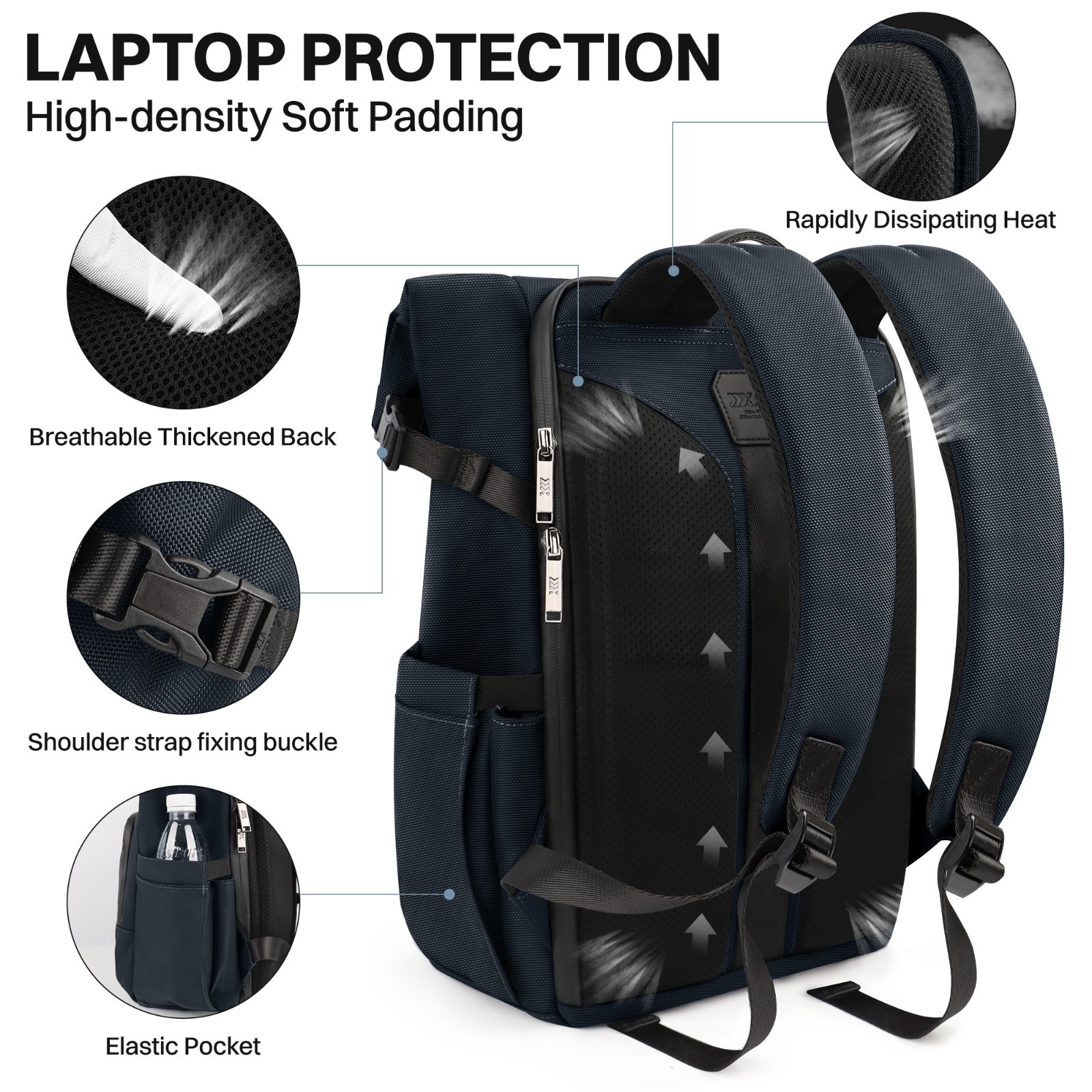 Rolltop Backpack Expandable for School University Work Fits 15.6″ Laptop Bookbag