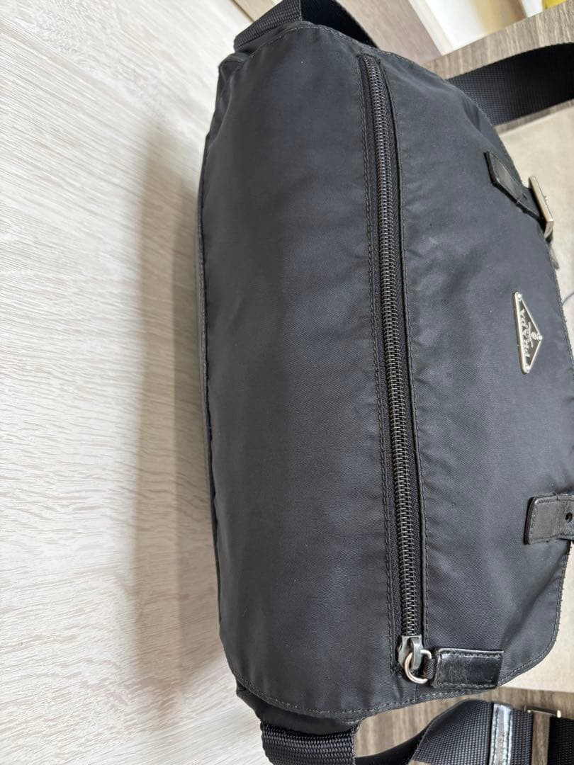 PRADA Shoulder Bag Tessuto Nylon Leather Triangle Logo Black Excellent Condition
