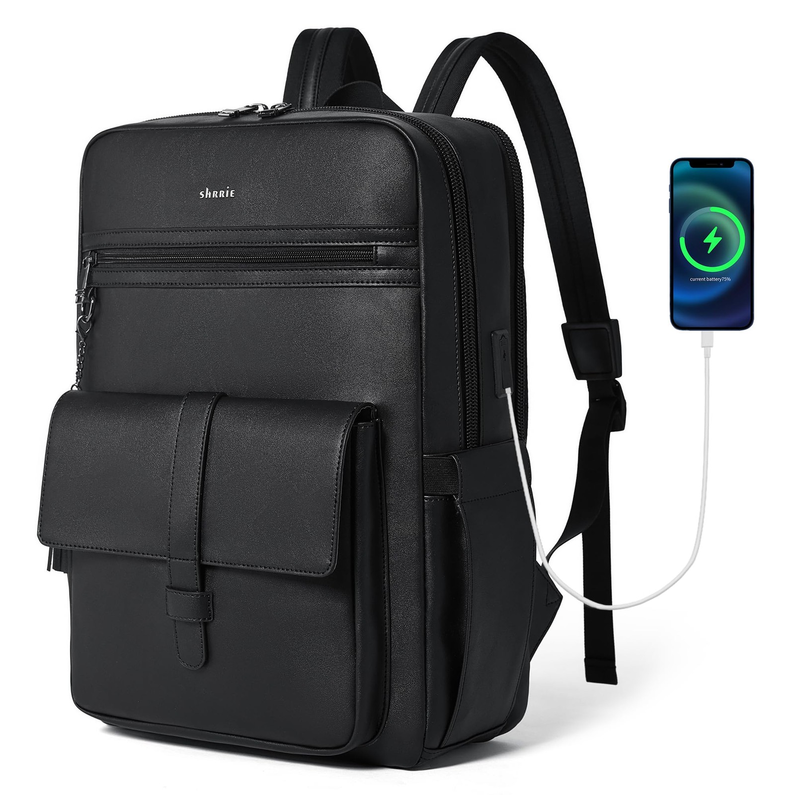 16 inch Vegan Leather Laptop Backpack with USB Charger,Smart Computer Backpac…