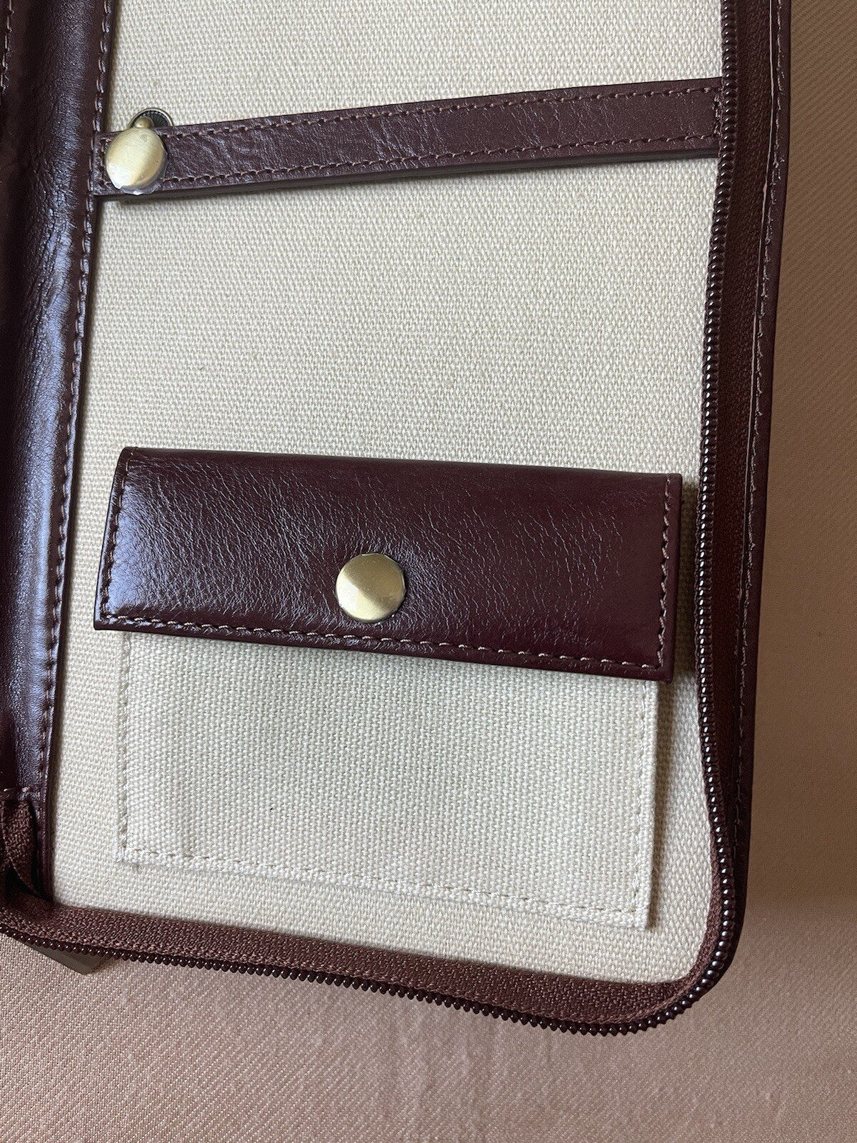 Vintage Red Envelope Brown Leather Tie Travel Carrier Zip Around Travel Case