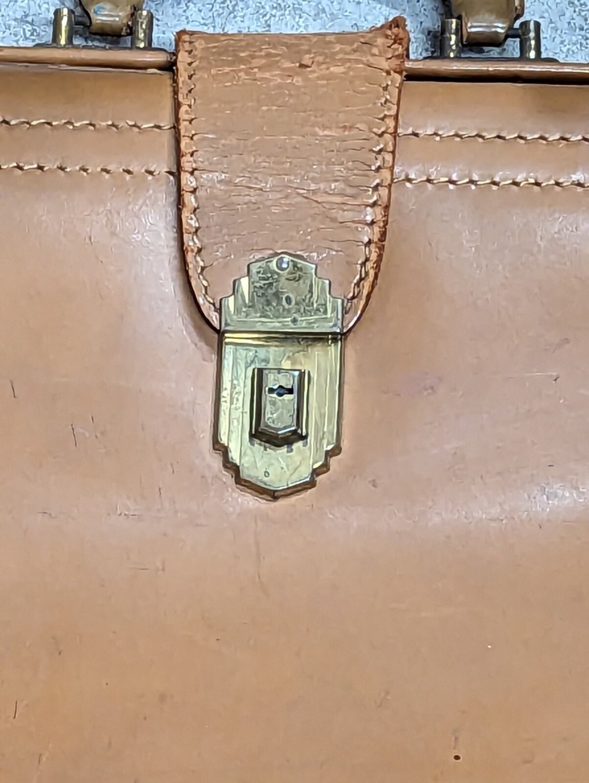 Vintage Cowhide Leather Briefcase- Split-Tan Doctors Bag- MCM- Distressed