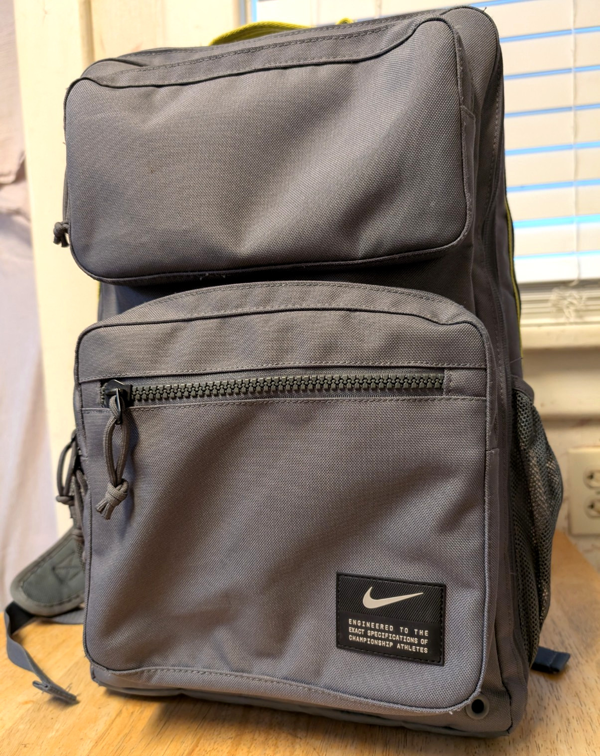 Nike Utility Speed Backpack Grey Yellow Accent Training Gym School Bag