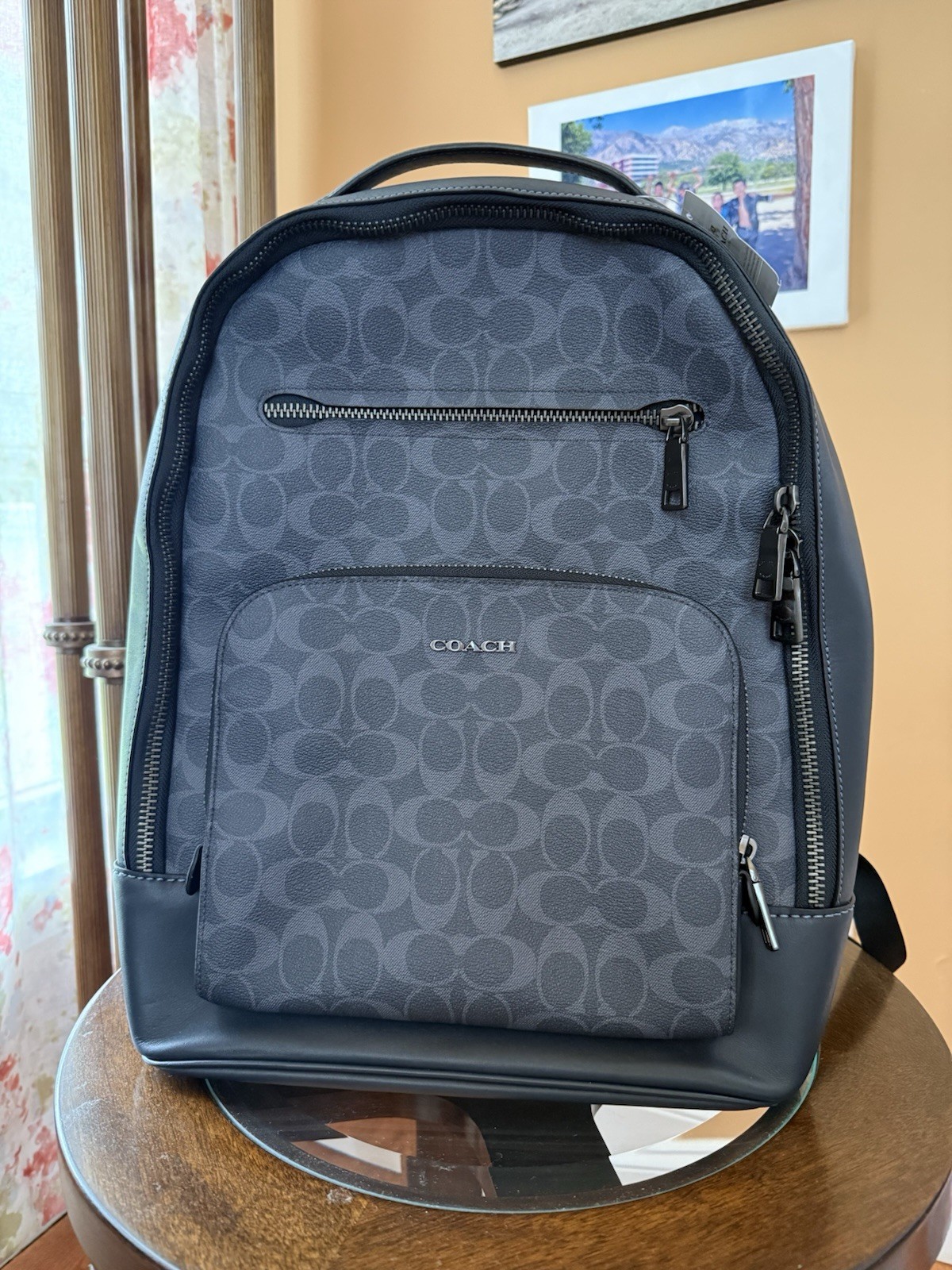 Coach Ethan Backpack Signature Canvas Midnight Navy Denim Leather Laptop Bag NWT