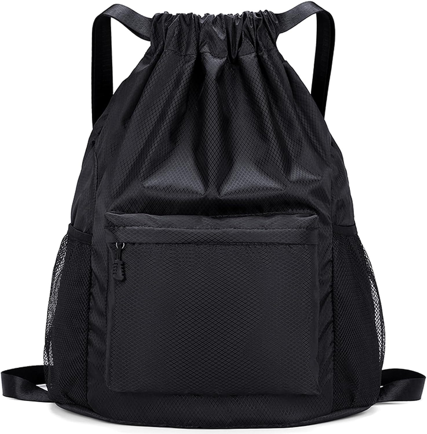 Drawstring Backpack Gym Bag Waterproof with Water Bottle & Front Pocket