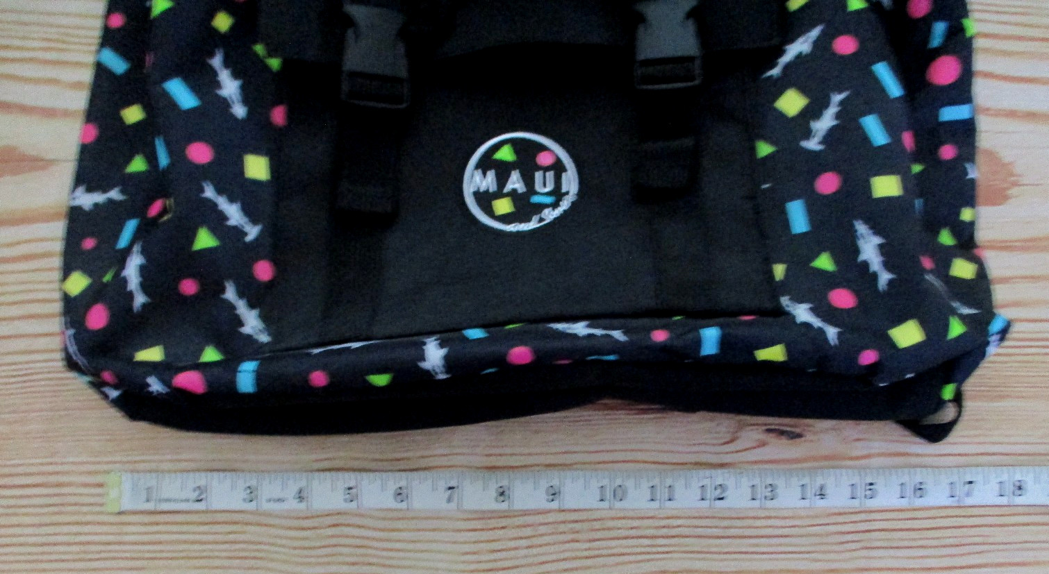 MAUI AND SONS SHARKS ALL OVER DRAWSTRING BLACK BAG SACK PACK BACKPACK