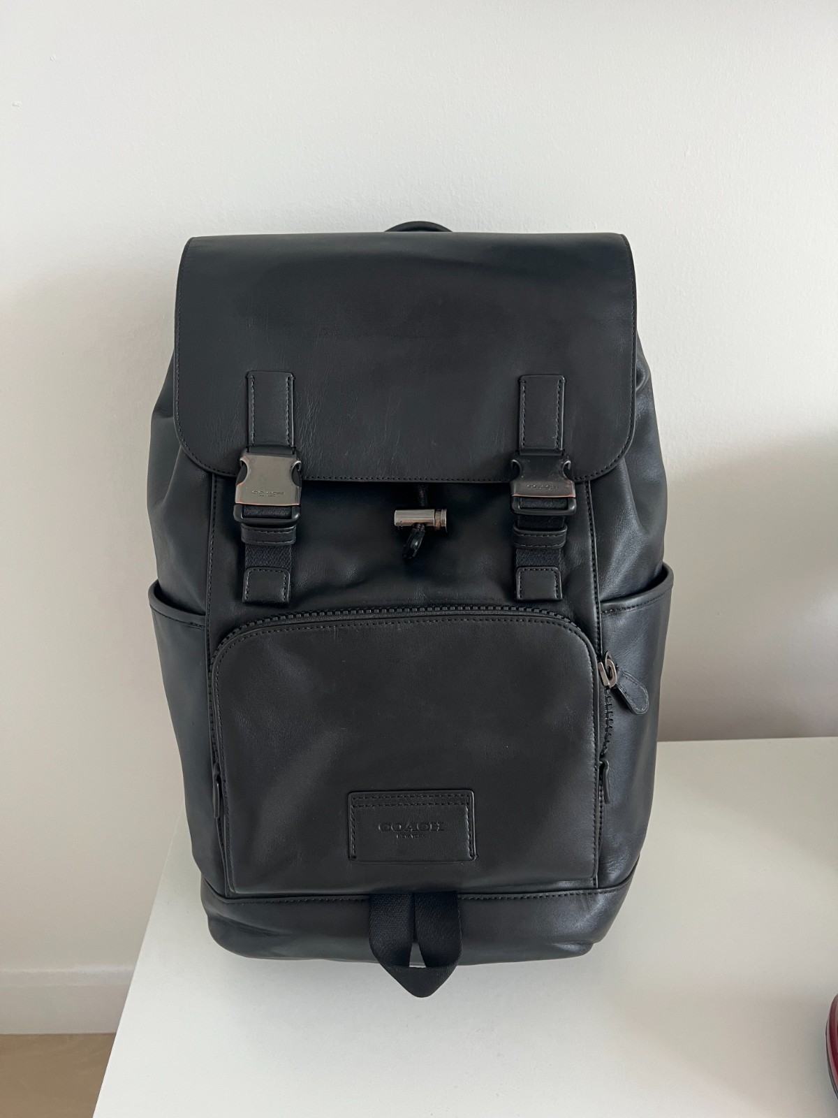Coach Track Backpack Gunmetal/Black Smooth Calf Leather 16″ Laptop Bag