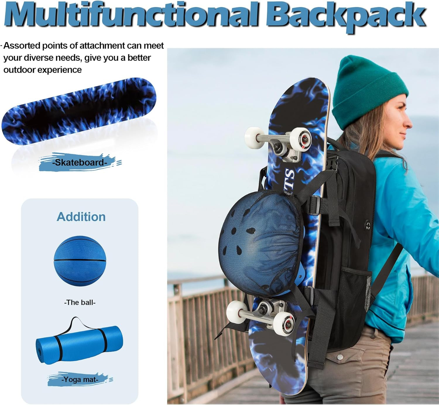 Multi-Sport Skateboard Backpack with Laptop Compartment for Men & Women