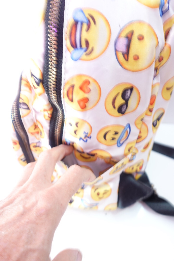 Medium Size Yellow Emoji MMS Back Pack 3 Zip Comp Black/White Stripe Lining