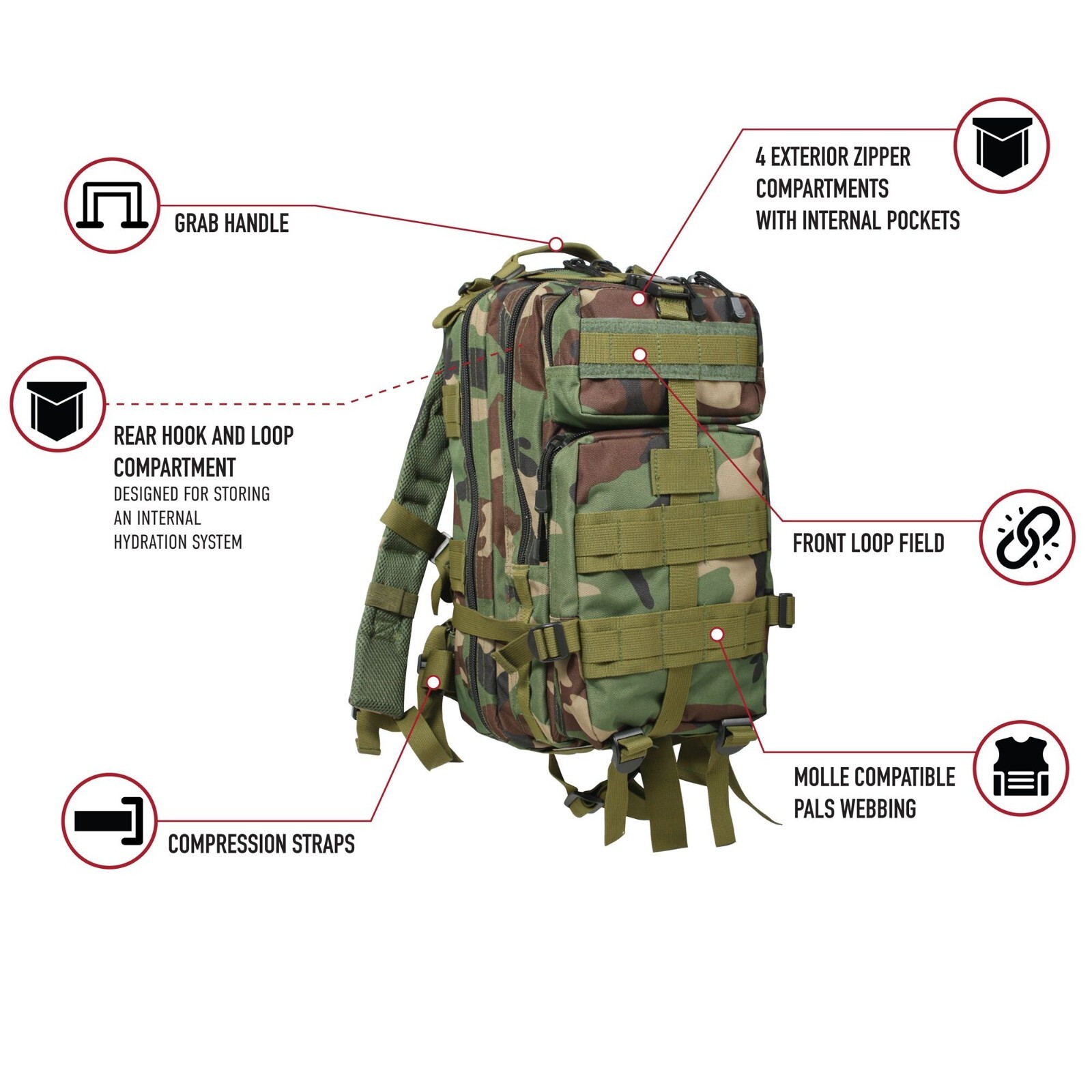 Rothco Medium Transport Pack Tactical MOLLE Level III Assault Bag Backpack