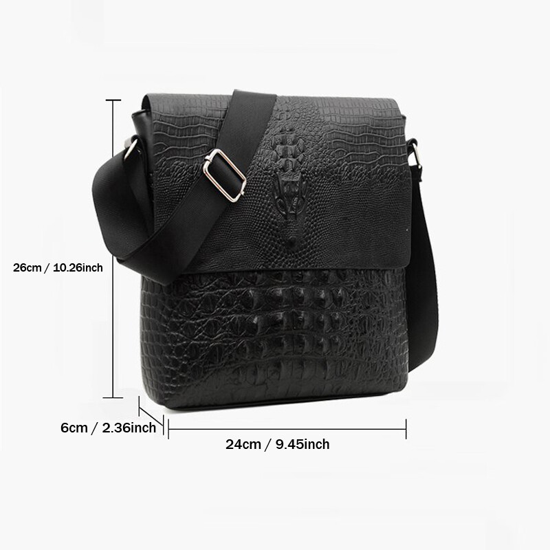 Vintage Croc Print PU Leather Mens Shoulder Bag Work Crossbody Messenger Bag