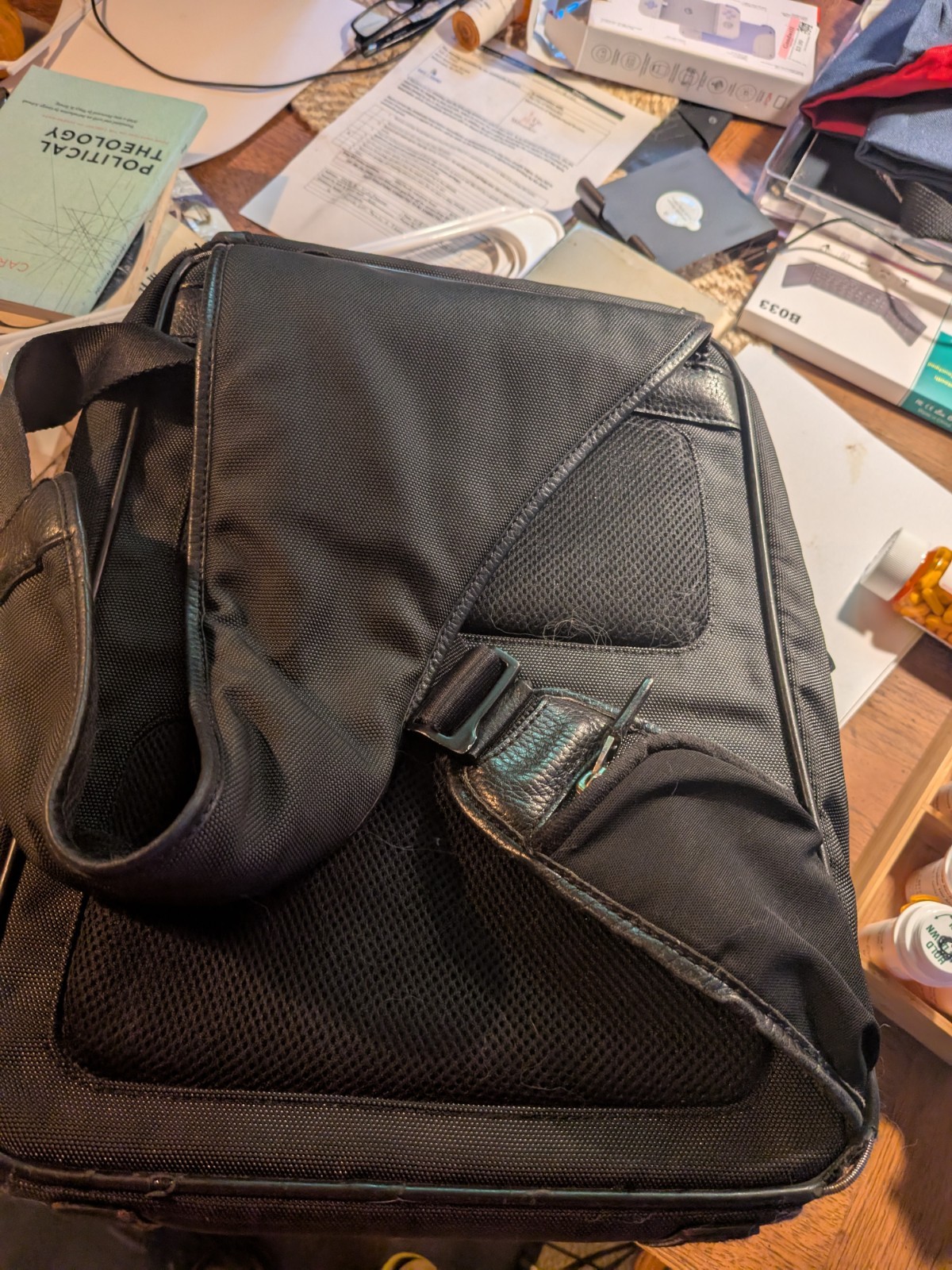 Cole Haan Ballistic Nylon Leather Sling Backpack Crossbody Bag – Black Organizer