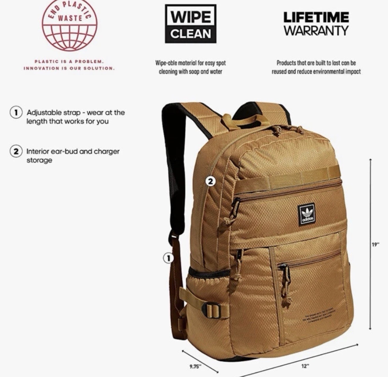 Adidas Originals Utility Pro 2.0 Backpack Mesa Brown Bag GA5067 NEW!!
