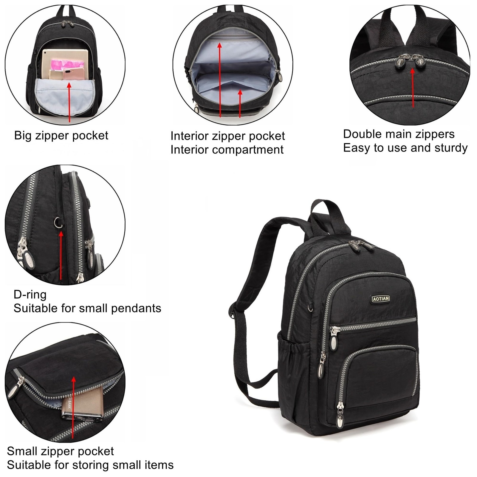 Mini Daypack With Antitheft Back Zipper Pocket Durable Small Lightweight Backpac