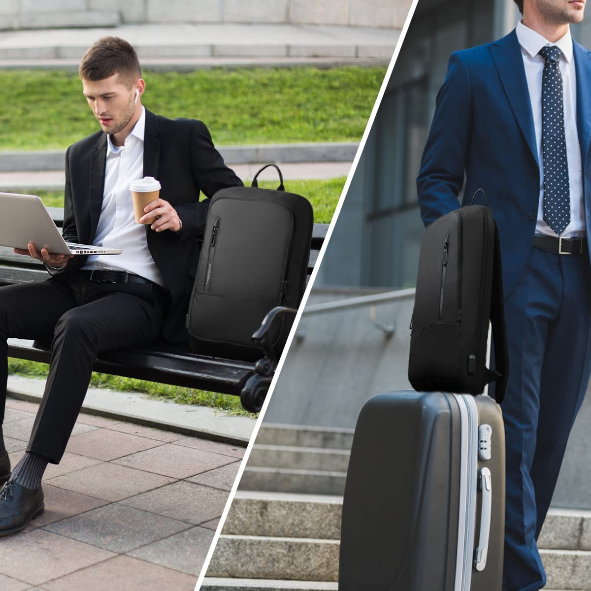 Backpack for Men Business Slim Backpack with USB Charger Computer Lightweight…