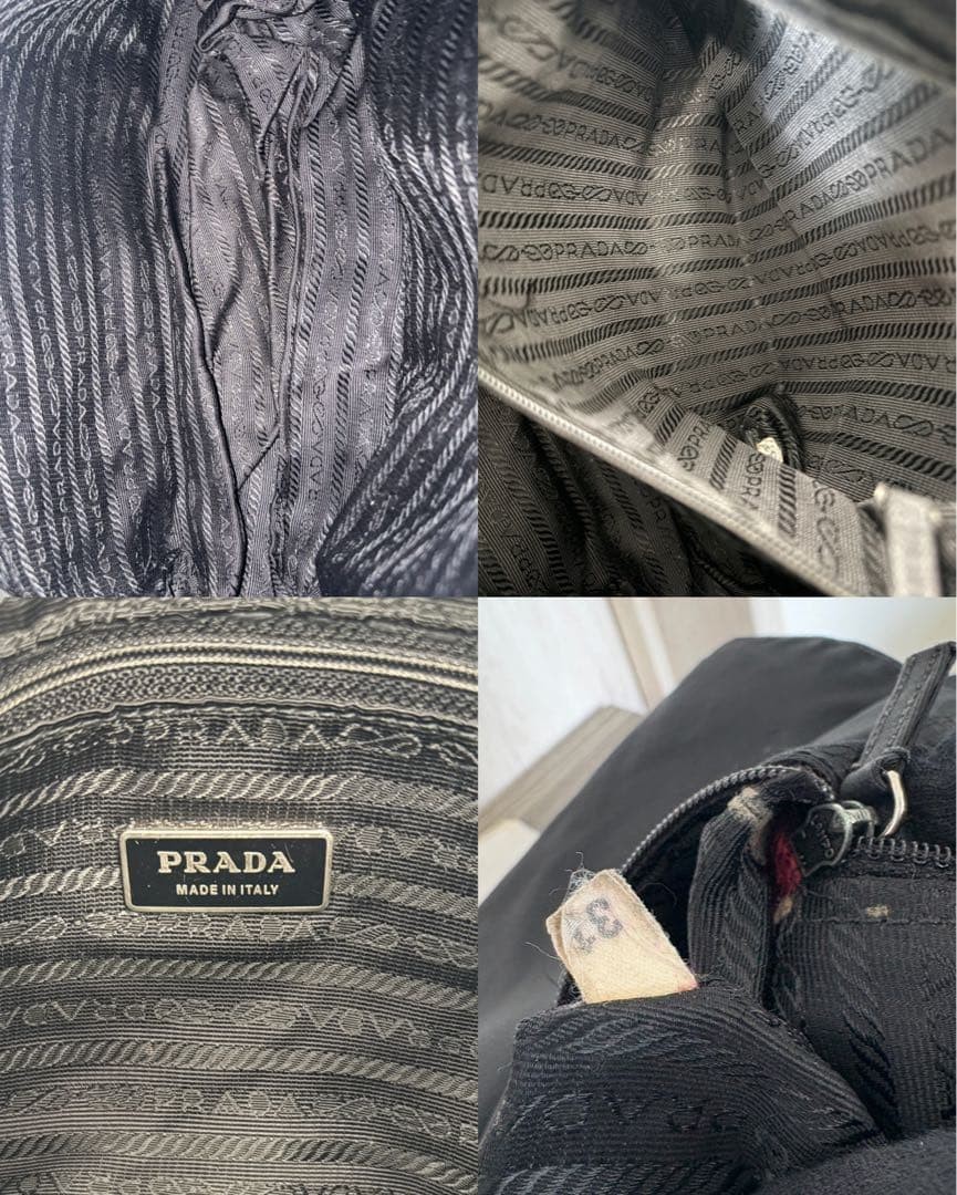 PRADA Shoulder Bag Tessuto Nylon Leather Triangle Logo Black Excellent Condition