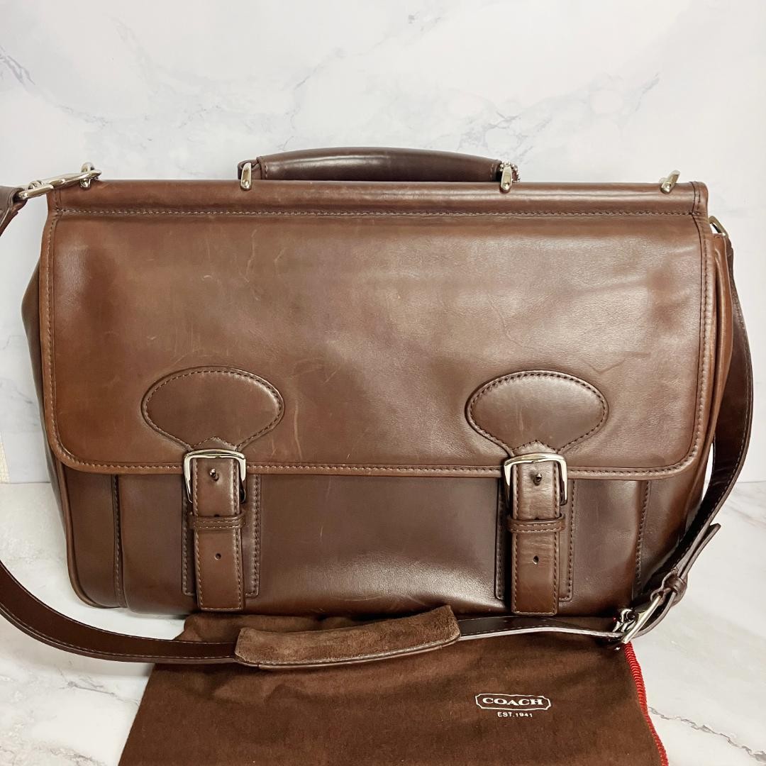COACH 2way Leather Business Briefcase 5235 Dark Brown 43cm 30cm 14cm Authentic