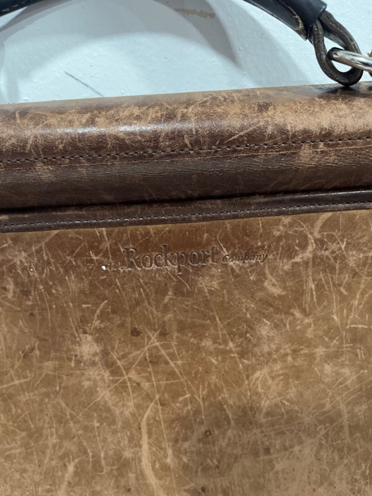 Vintage Rockport Leather Briefcase Messenger Bag Light Brown