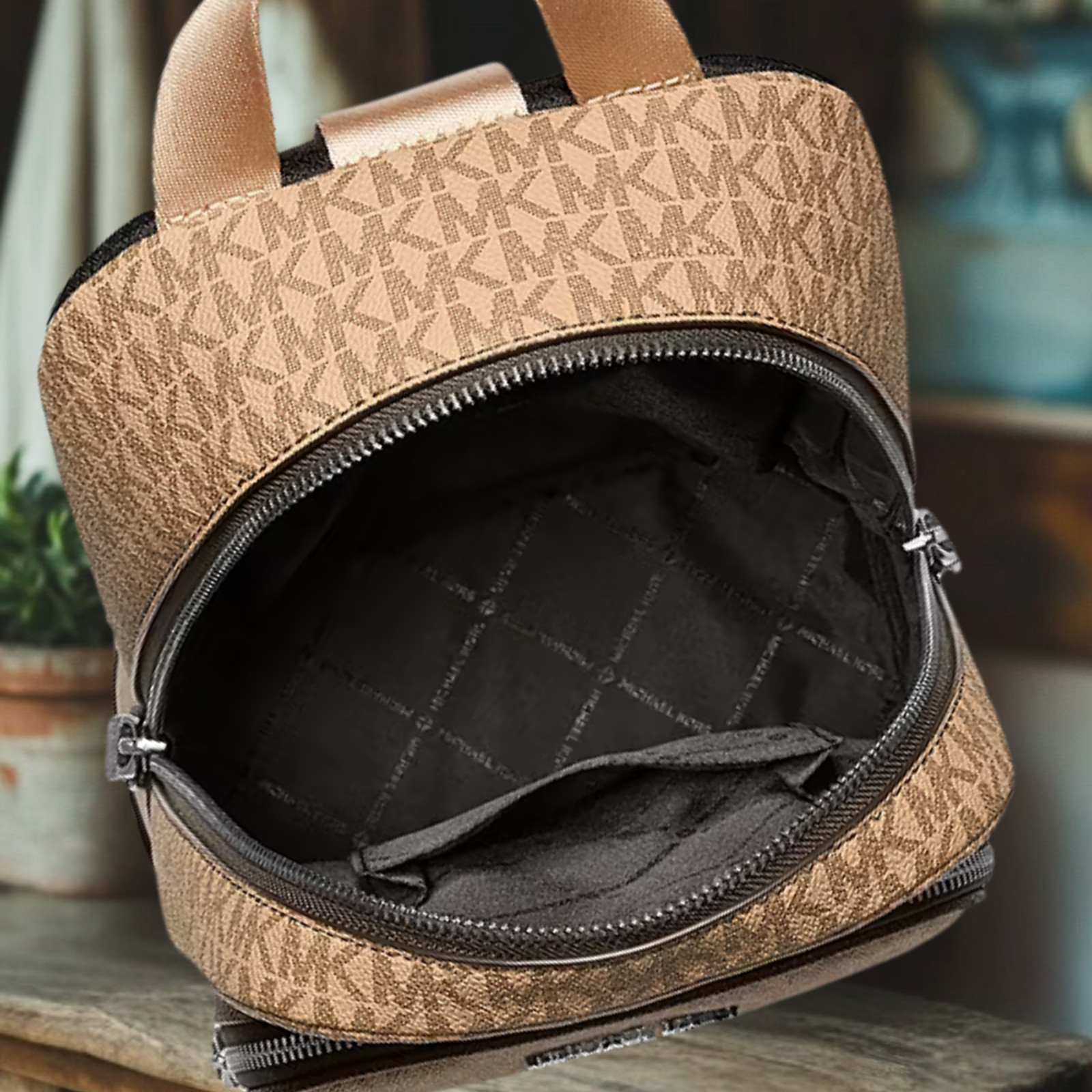 Michael Kors Cooper Men MK Logo Print Canvas Crossbody Sling Pack Bag Camel
