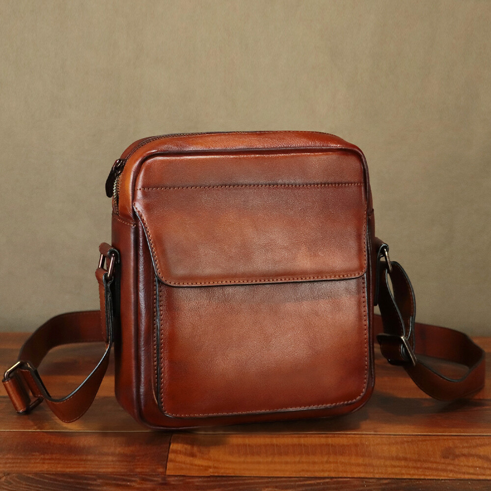 Genuine Leather Purse and Shoulder Bag Men Vintage Crossbody Bag Messenger Bag