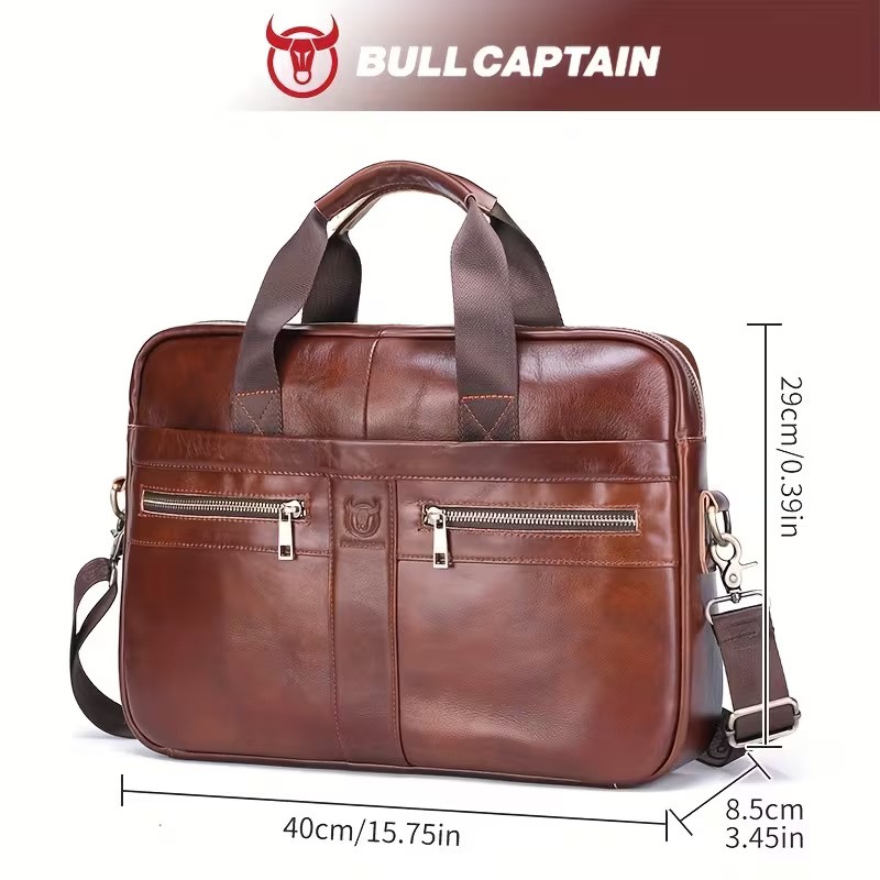 BULLCAPTAIN Genuine Leather Briefcase – Laptop Bag Black