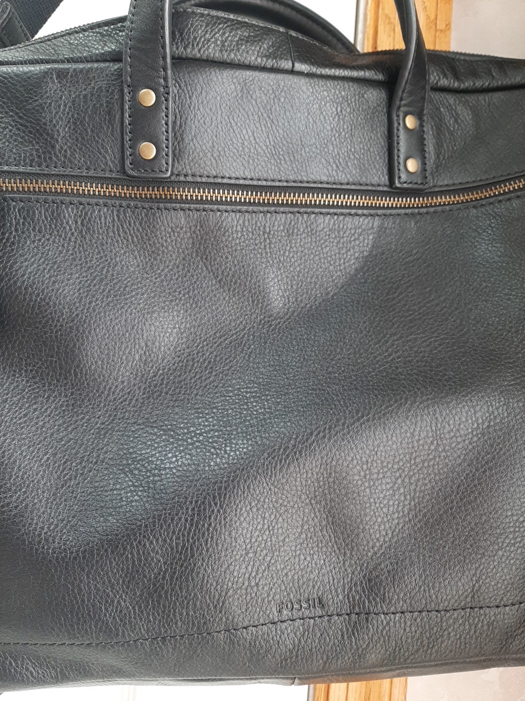 Fossil Men’s Haskell Black Leather Briefcase Business Attache 16.5″X4″X12.5″ NEW