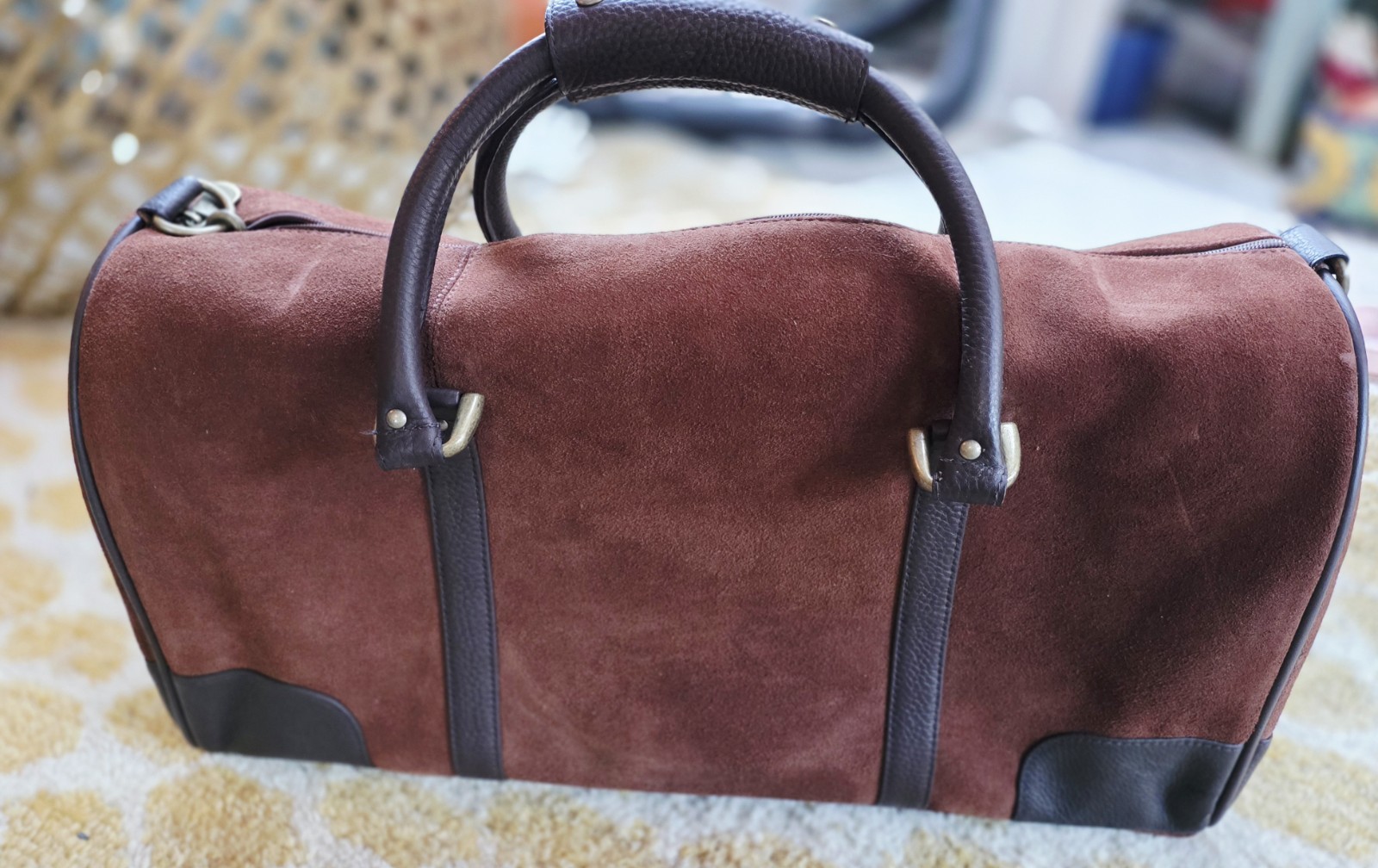 Vintage Marlboro Suede Duffle Travel Bag Zipper Leather Grit Gear Weekender Nwt