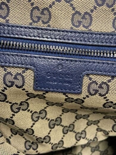GUCCI Double G Logo Backpack leather Buckle navy Large 12.2 × 16.9 × 5.9 in
