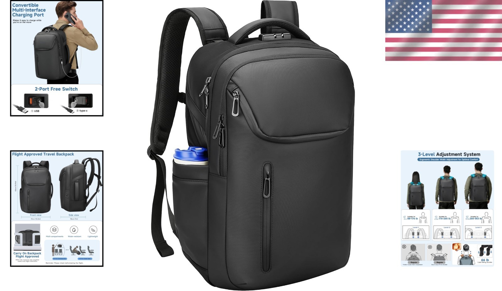 Versatile Water-Resistant Business Backpack with USB Charging for Professionals