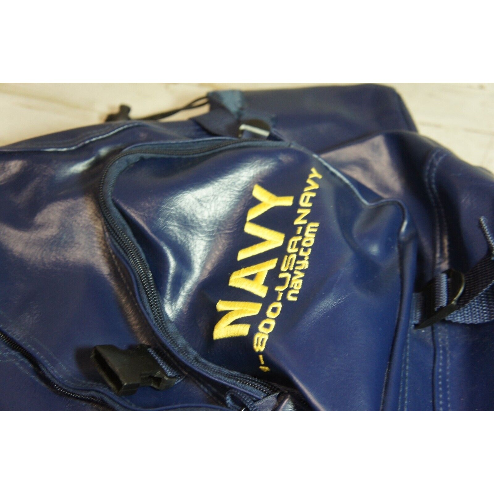 US Navy Single-Strap Sling Backpack – Blue – Faux Leather – Embroidered Text