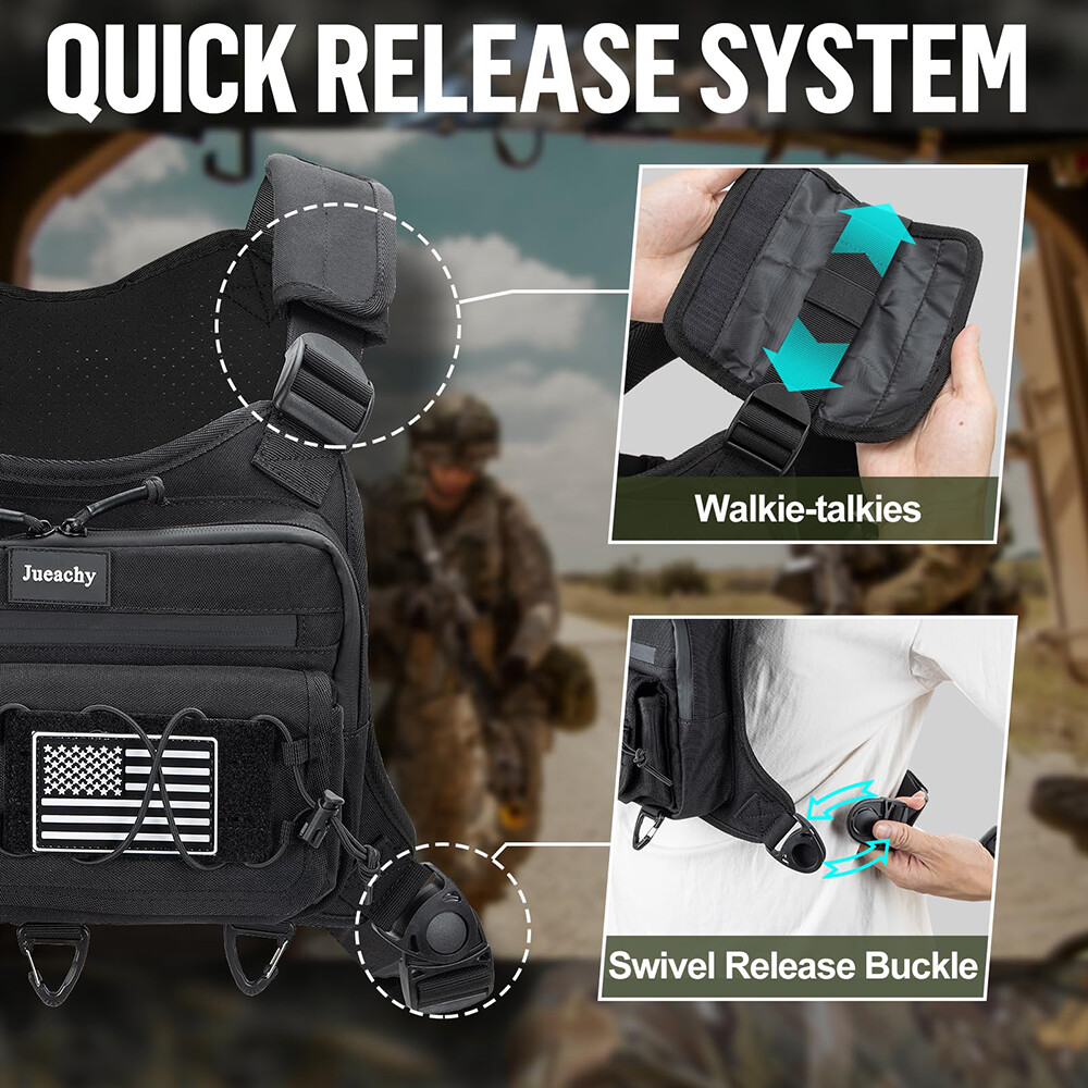 Black Tactical Combat Chest Rig Bag Front Pouch Recon Pack Sport Protective Vest