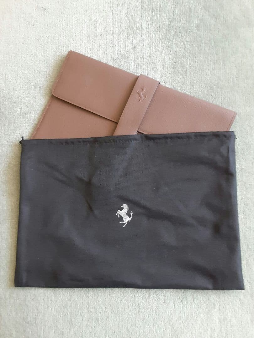 Ferrari Leather Document Holder Tablet Case Pouch Brown by Schedoni w/ Dust Bag