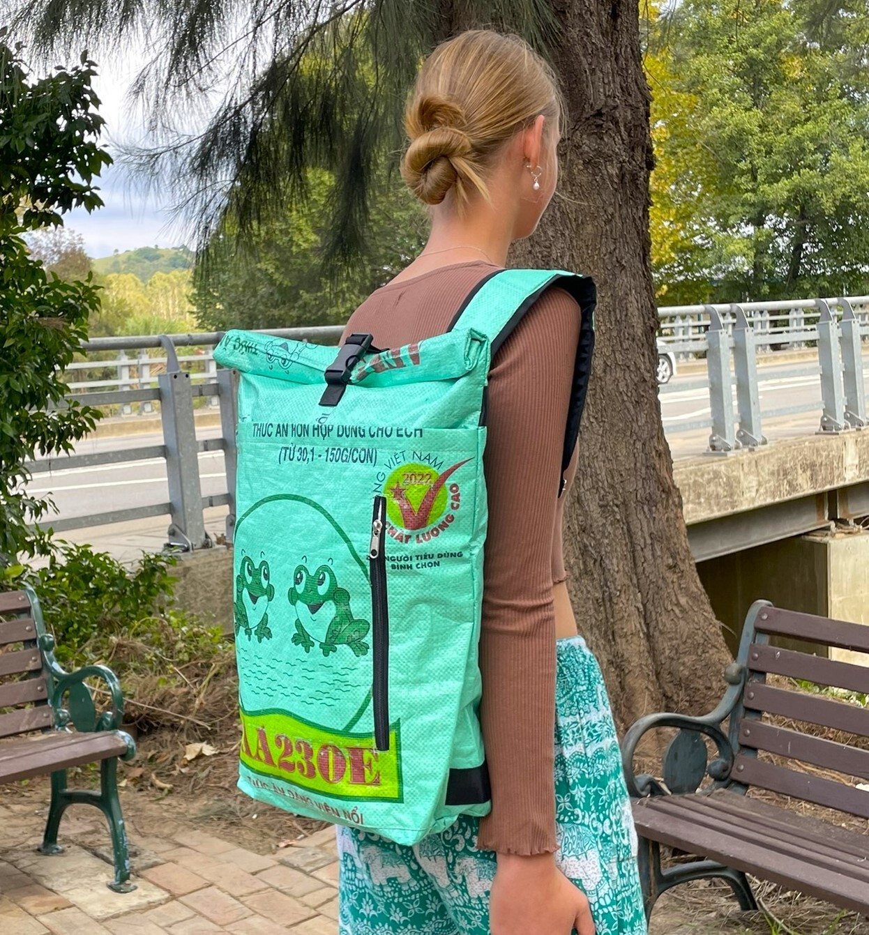 Fair Trade Recycled Frog Duffle Backpack