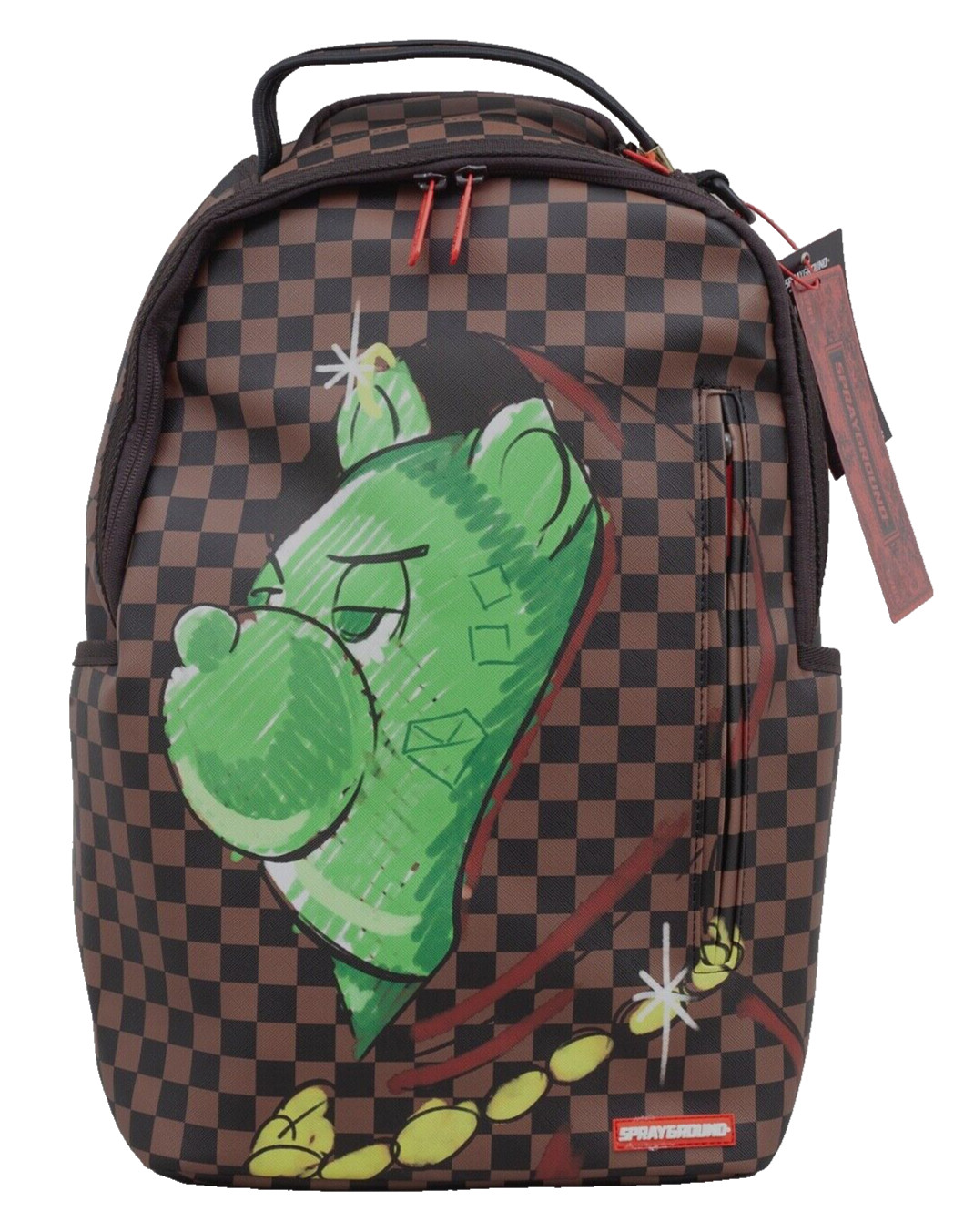 Sprayground Shark In Paris Brown Checkered Money Bear Backpack School Books Bag