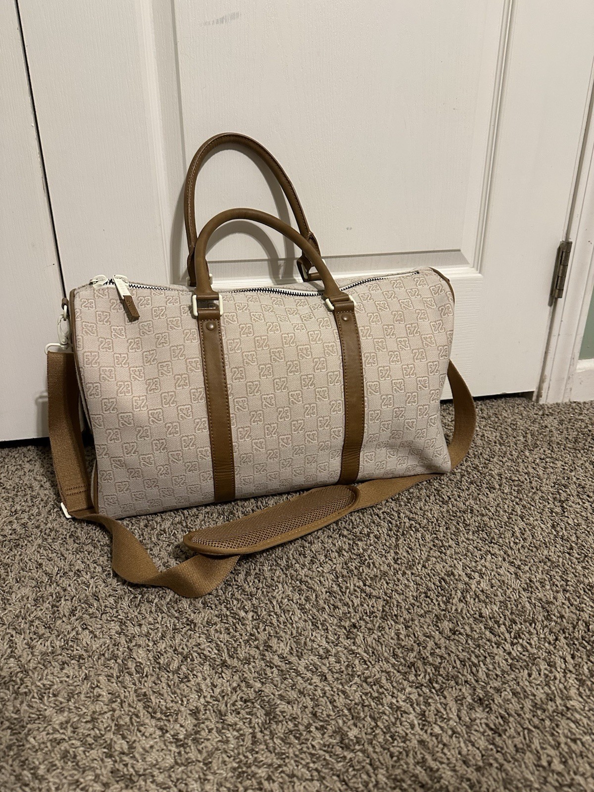 NWT Jordan Monogram Duffle Bag 20L Coconut Milk Beige Tan Travel Gym MA0759