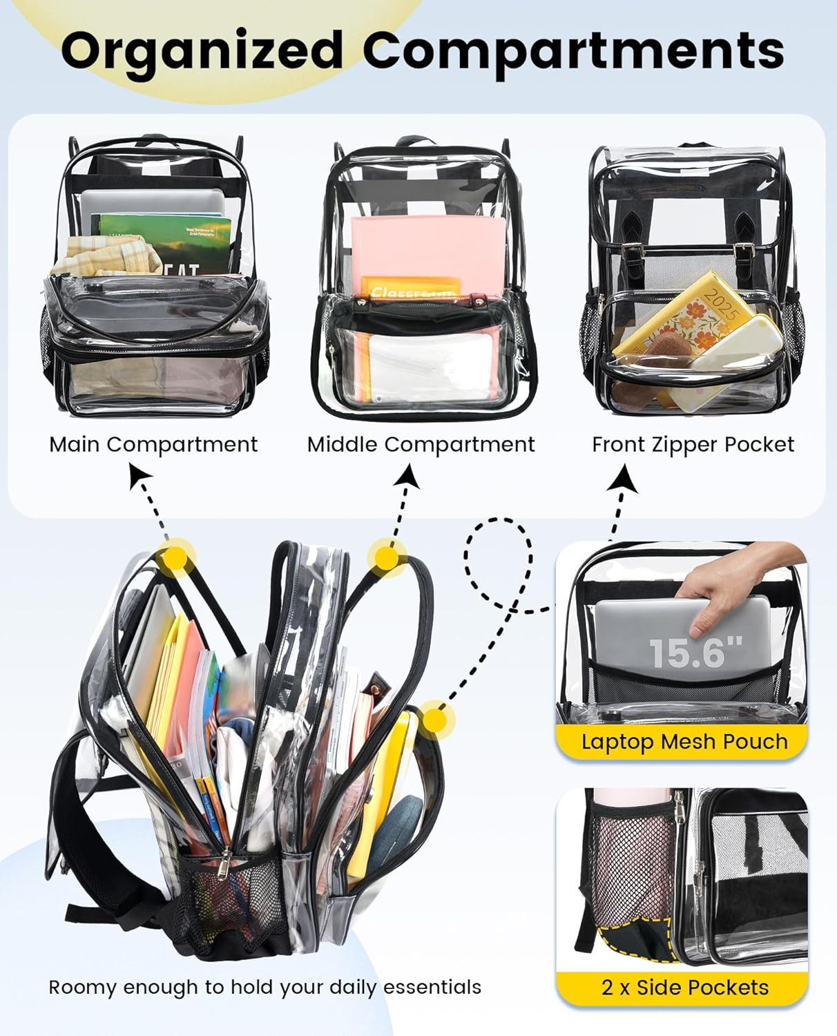 Vorspack Heavy Duty Clear Backpack – Large See through Bookbag Transparent Backp