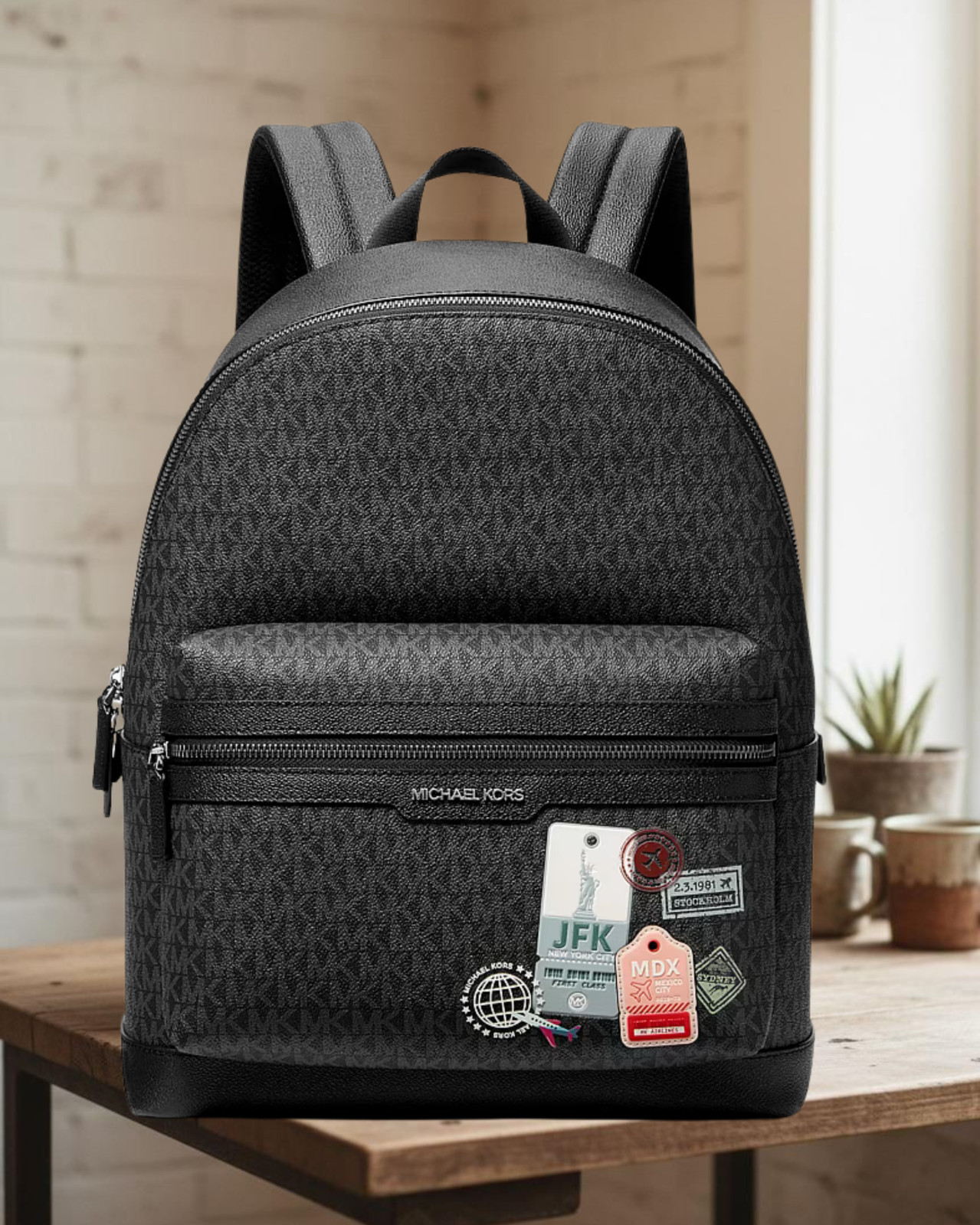 Michael Kors Cooper Medium Embellished Signature Logo Travel Backpack Black Men