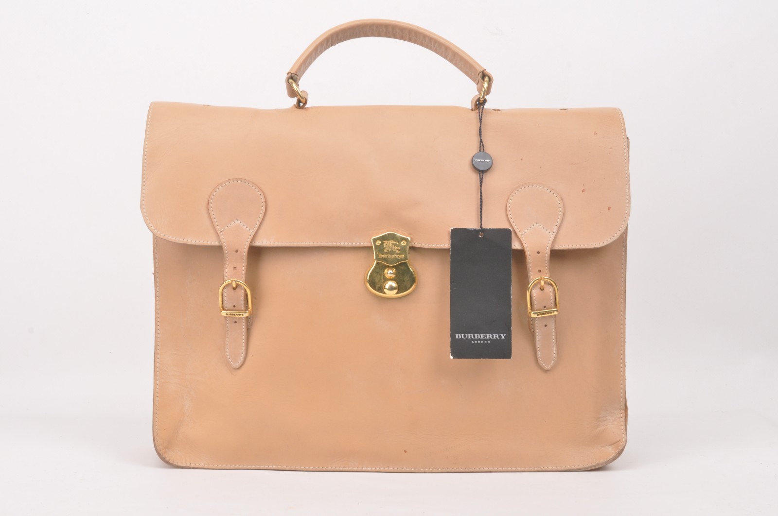 Burberry vintage tan leather briefcase bag