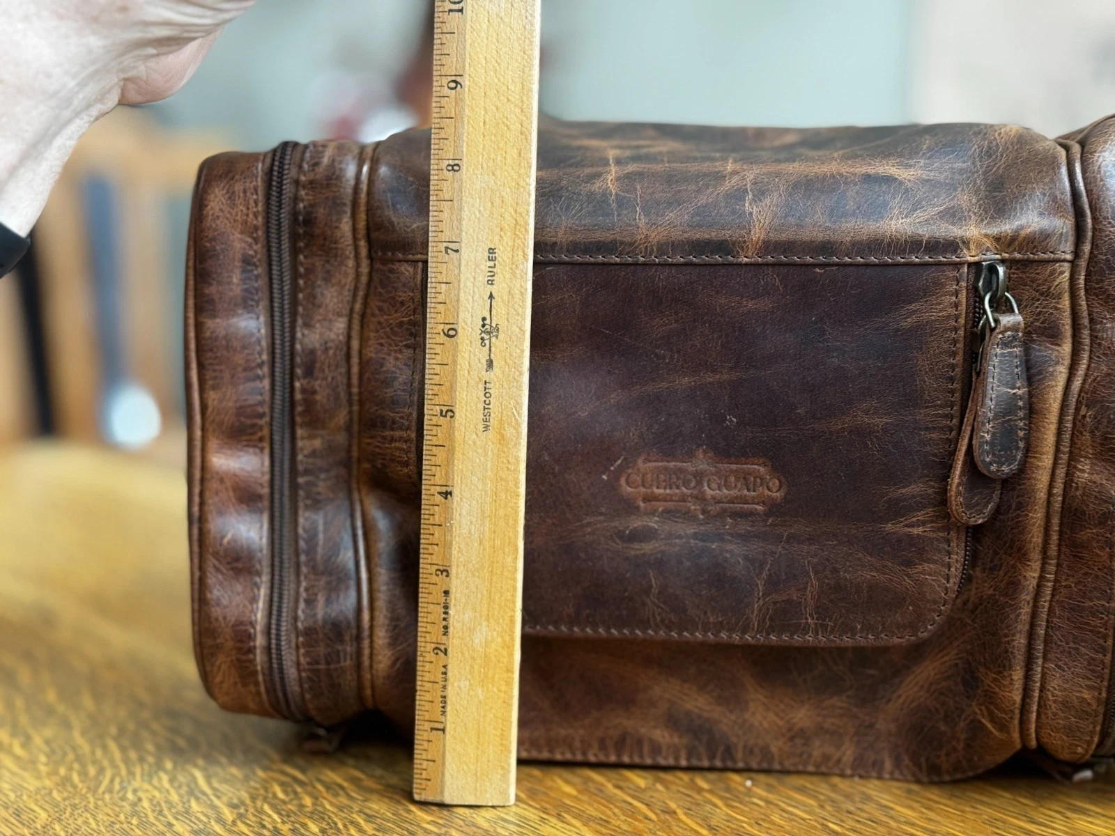 Large Full Grain Leather Dopp Kit Shaving Toiletry Travel Bag Brown