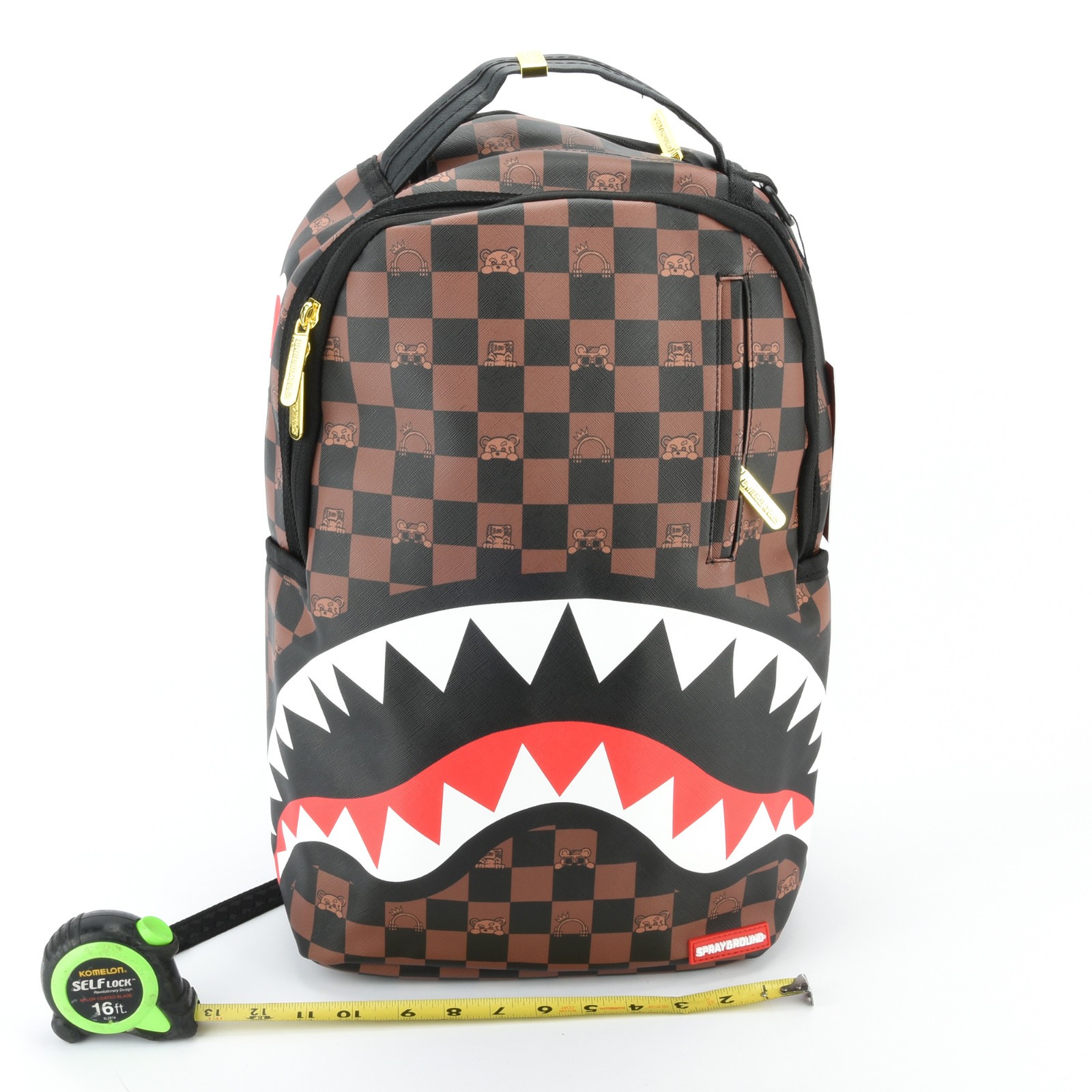 Sprayground Shark The Hideout Sharks Leather Backpack Unisex Plaid Brown