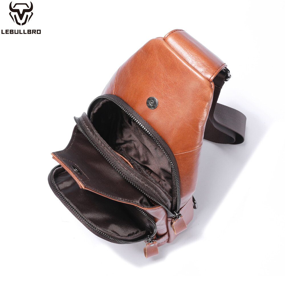 Sling Backpack Cowhide Genuine Leather Chest Crossbody Shoulder Bag Real Leather