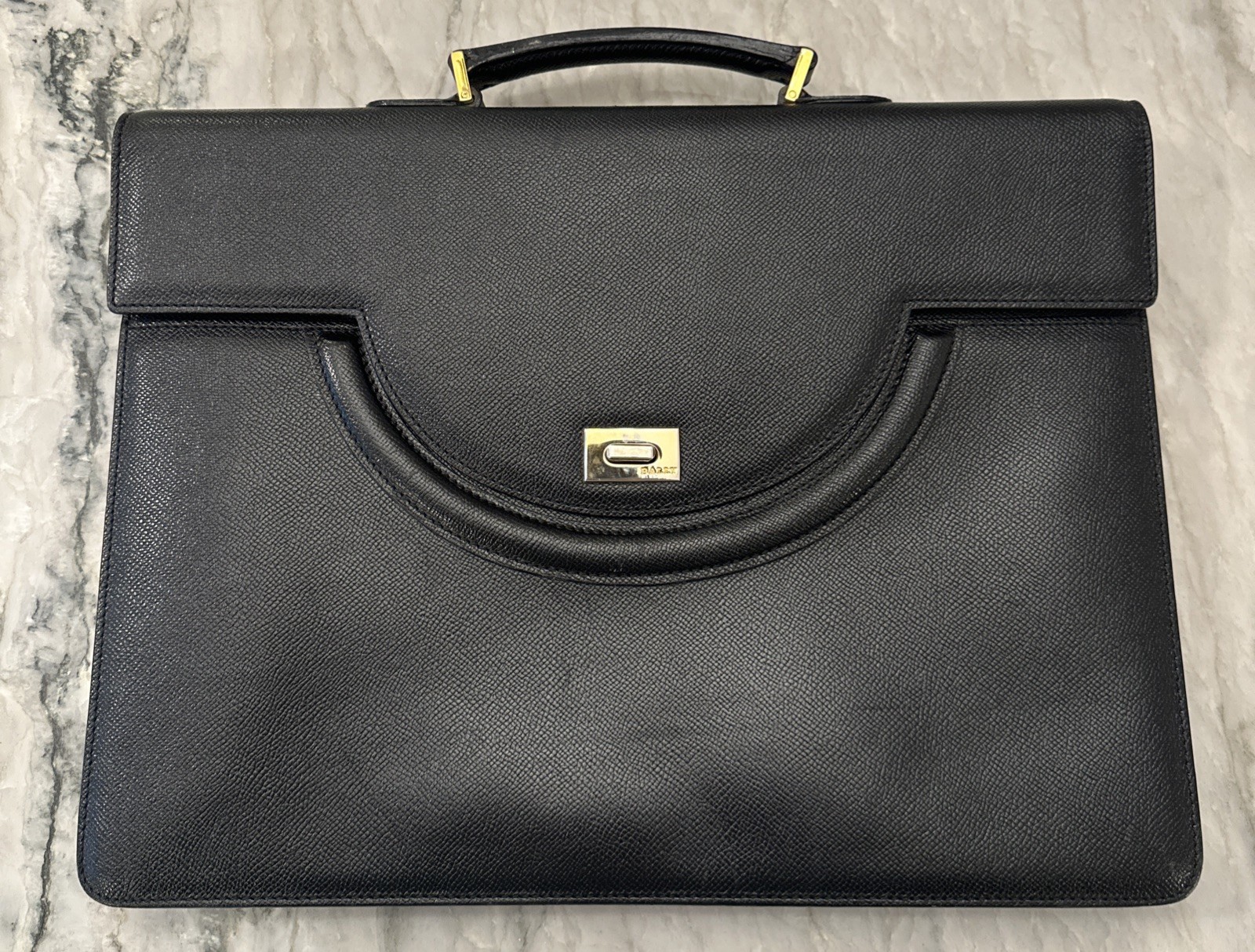 **BALLY** VTG Italian Made Black Grained Leather Attaché/Briefcase (Near Mint)