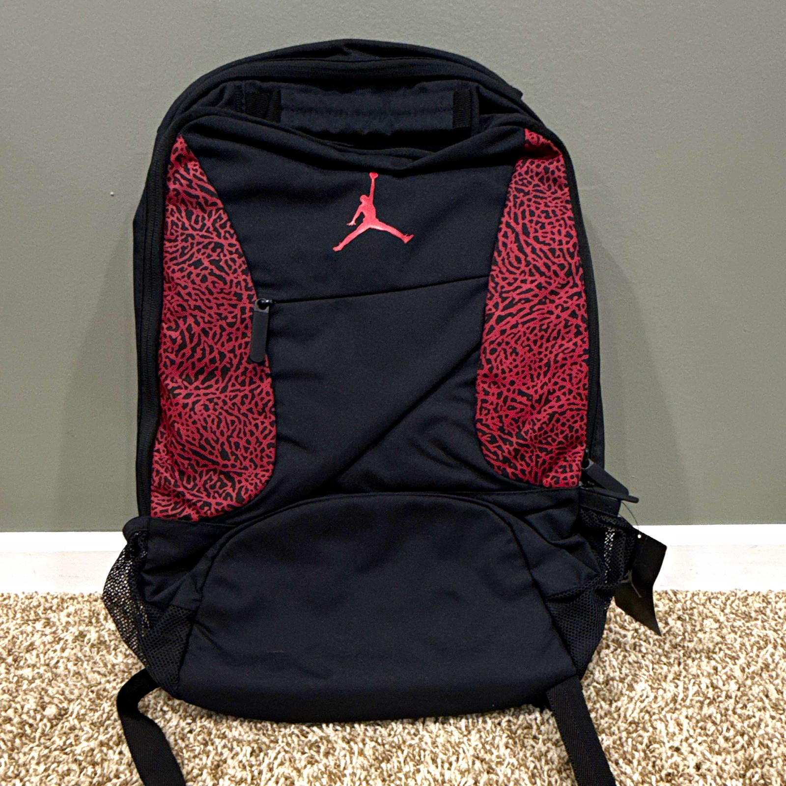 Jordan Black/Red Animal Print Zip Backpack Medium Adjustable Straps