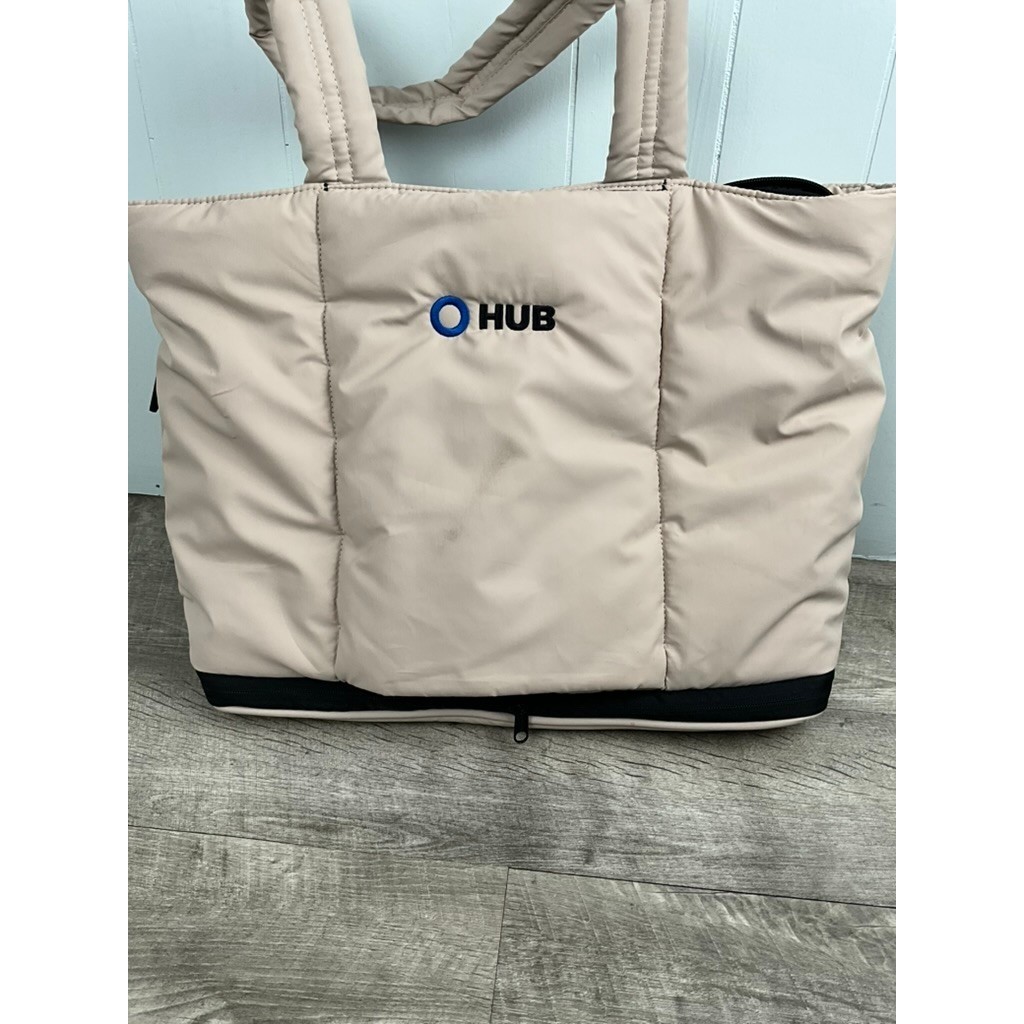 CALPAK Luka Duffel Bag Oatmeal Beige Quilted Puffer Travel Gym Bag HUB Logo