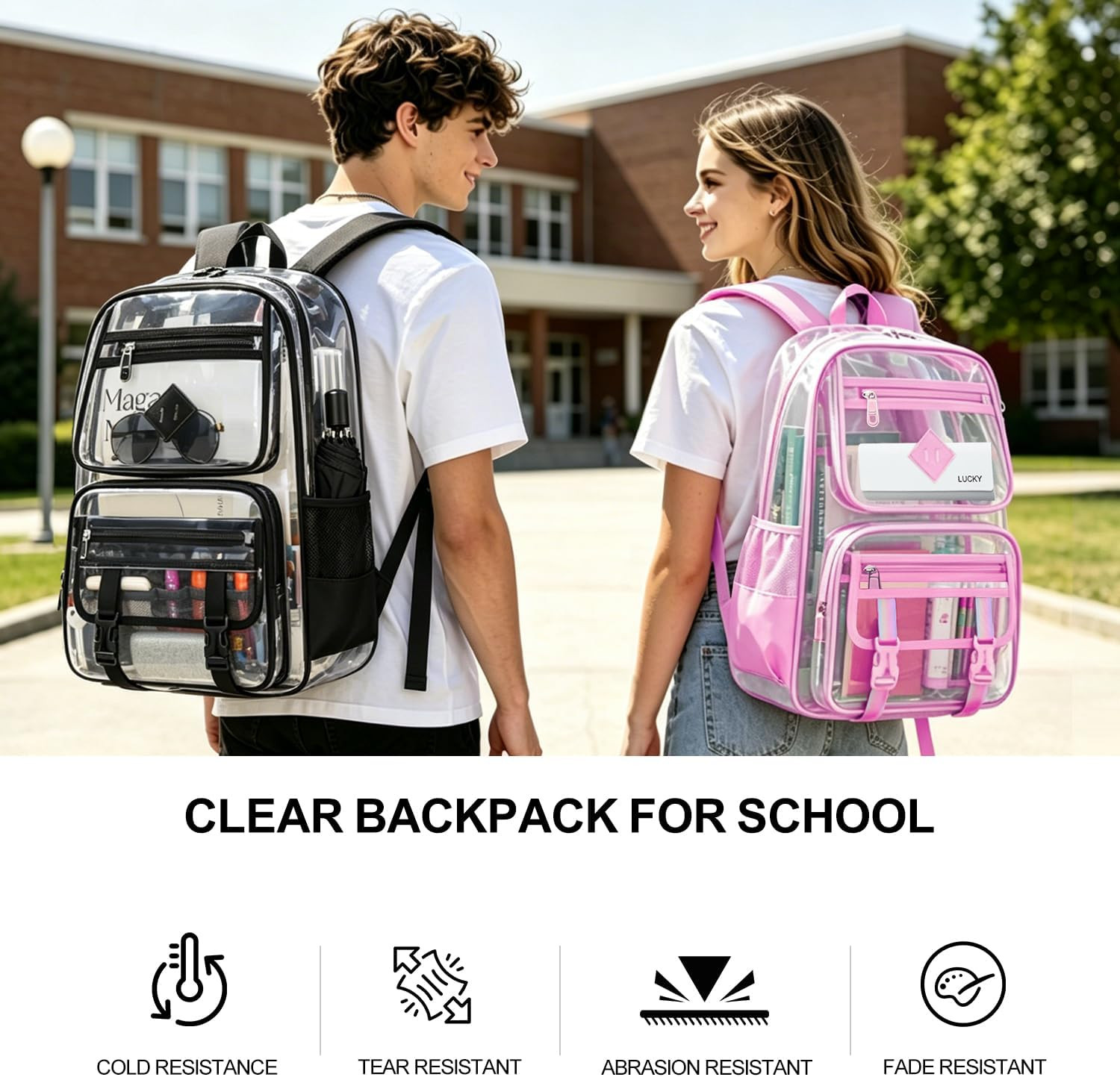 Clear Backpack for School, 16.5 Inch Large Heavy Duty Transparent Backpacks Stad